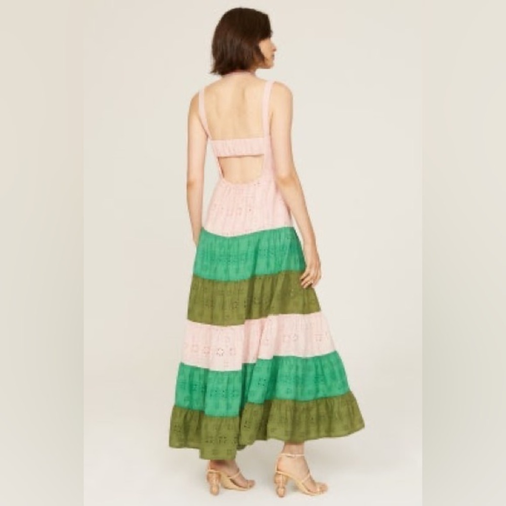 Slate & Willow Tiered Colorblock Pink and Green Eyelet Dress in size 8​​…​​​ - Picture 2 of 7